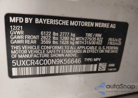 2022 BMW X5 Sdrive40I z USA, uszkodzony, nr VIN 5UXCR4C00N9K56646